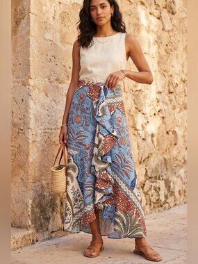 ENCANTADORE Floral Patterned ruffle front cotton Maxi Skirt size small